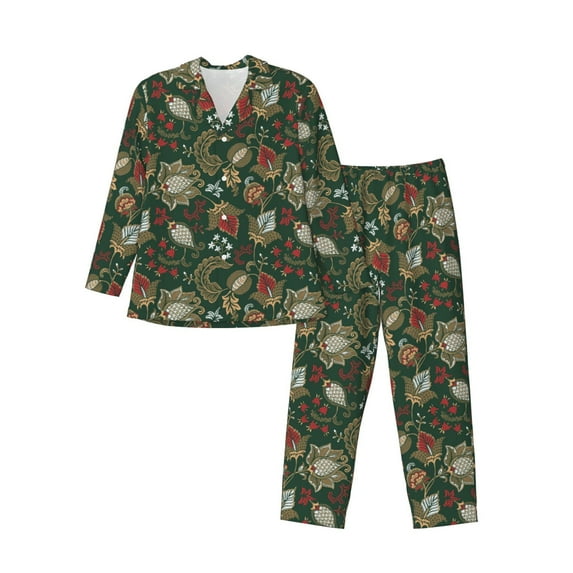 Lsque Red Leaves Pattern Long Sleeve Pajama Set for Men - Soft 2-Piece Sleepwear and Loungewear Set with Pockets, Comfy Nightwear-Medium