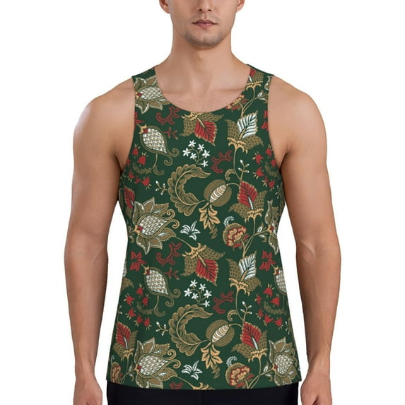 Lsque Red Leaves Pattern Mens Tank Tops Muscle Athletic Quick Dry Sleeveless Workout Fitness T Shirts Beach Tank Top, Loose-fit Sleeveless Shirt for Men-X-Large