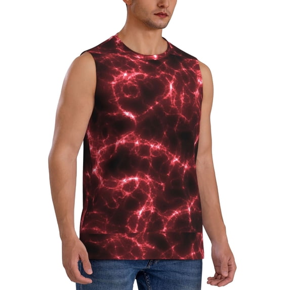 Lsque Red Line Print Men's Cotton Blend Sleeveless Muscle Shirts (S-3XL)- Moisture Wicking, Odor Protection, UPF 30+,Small