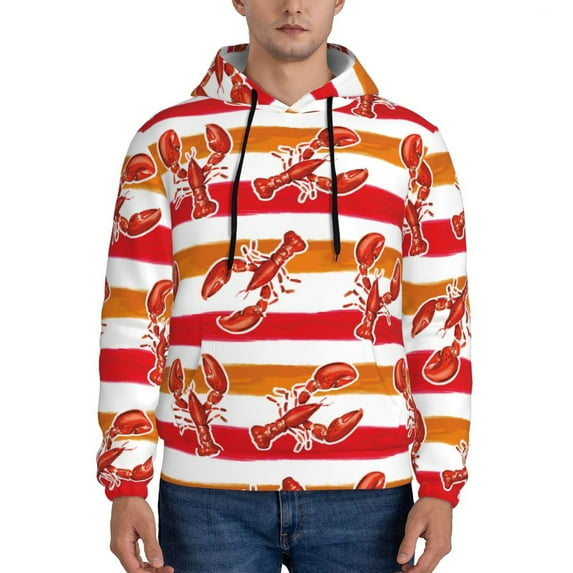 Lsque Red Lobster Pattern Casual Men's Hoodie,Hooded Sweatshirt with Kangaroo Pocket,Pullover Hoodie-3X-Large