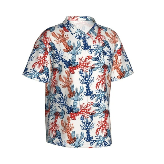 Lsque Red Lobster pattern Hawaiian Shirt for Men, Unisex Summer Beach Casual Short Sleeve Button Down Shirts-Large