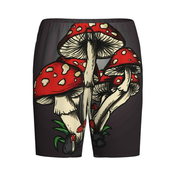 Lsque Red Mushrooms Mens Sleep Pajama Shorts,Short Pajama Pants, Cotton Ultra-Soft Knit-Medium