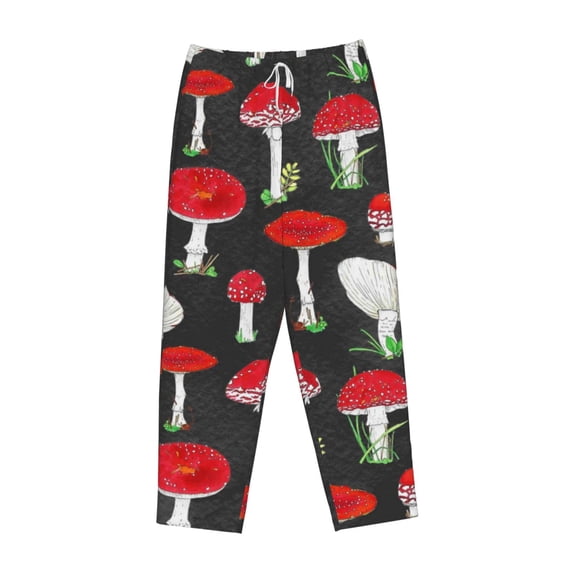 Lsque Red Mushrooms Print Women's Pajama Pants, Lounge Pant - Comfortable Home Wear,Elastic Waistband, Stylish Design-Small