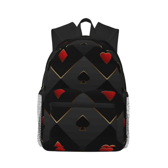 Lsque Red Poker Classic Casual Backpack - Large Capacity Water-Resistant Backpack for School, Work, Travel, and Outdoor Activities