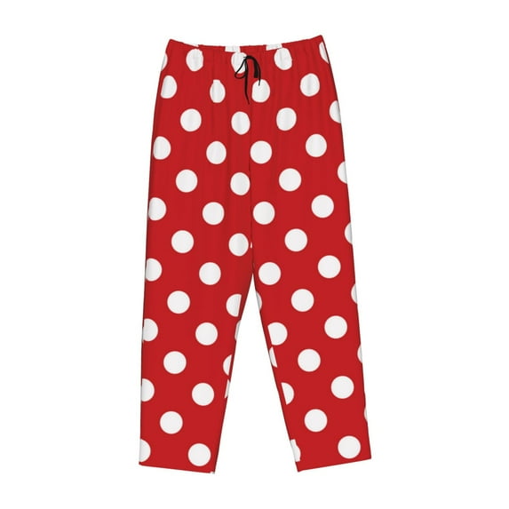 Lsque Red Polka Dot Print Women's Pajama Pants, Lounge Pant - Comfortable Home Wear,Elastic Waistband, Stylish Design-Small