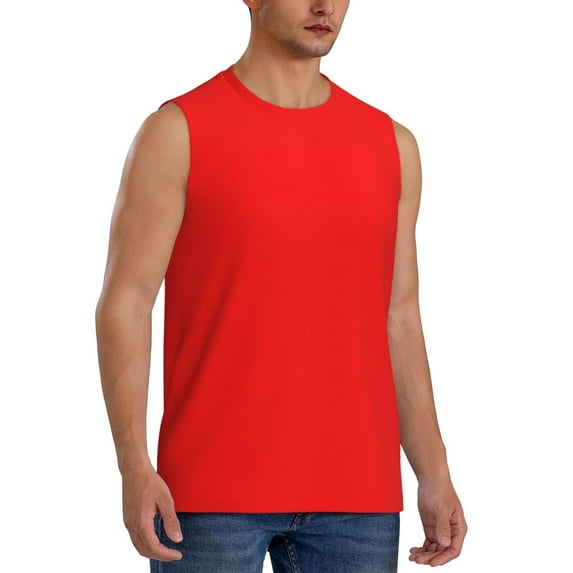 Lsque Red Print Men's Cotton Blend Sleeveless Muscle Shirts (S-3XL)- Moisture Wicking, Odor Protection, UPF 30+,XX-Large