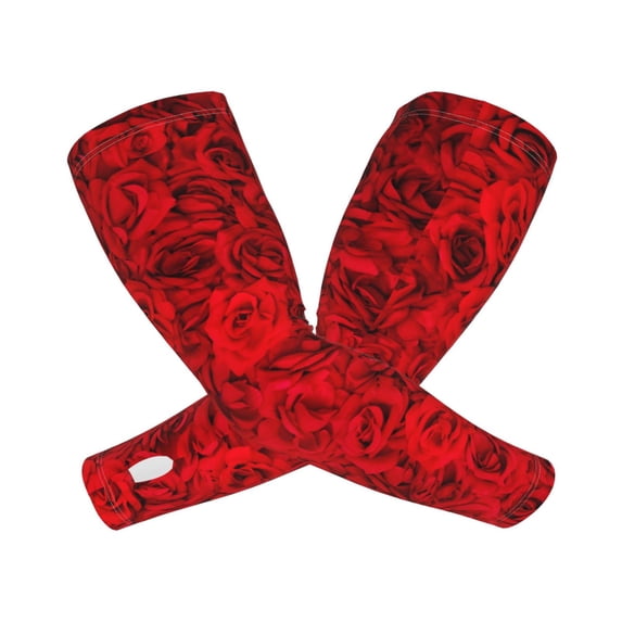 Lsque Red Rose Cooling Arm Sleeves for Men & Women -Compression Sleeves to Cover Arms for Working,Sun Sleeves for UV Protection,Breathable, Moisture-Wicking
