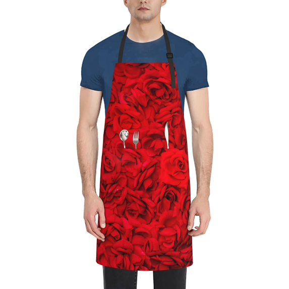 Lsque Red Rose Waterproof Apron Chef Aprons for Men Heavy Duty Chemical Work Apron Extra Long Grilling Aprons with Adjustable Bib Apron
