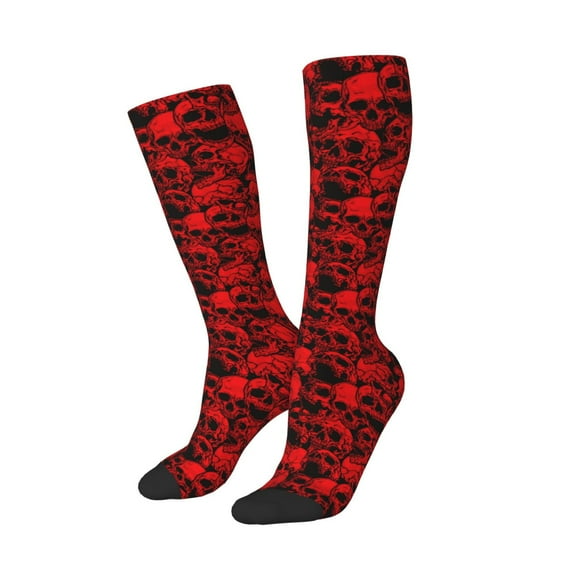 Lsque Red Skulls 3 Printed Crew Socks Men's Women's LightWeight Thin Casual Calf Socks ,Knee High Socks,Cotton Socks