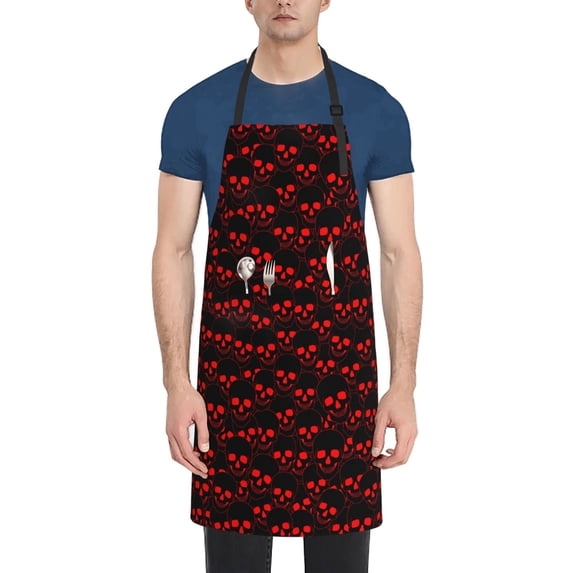 Lsque Red Skulls 4 Waterproof Apron Chef Aprons for Men Heavy Duty Chemical Work Apron Extra Long Grilling Aprons with Adjustable Bib Apron