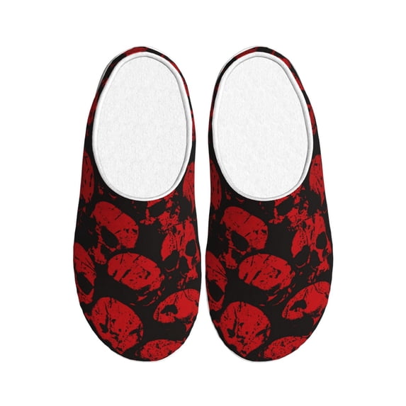 Lsque Red Skulls Pattern Womens Comfort Cotton on Scuff With Memory Foam and Anti-skid Sole Slipper-37/38