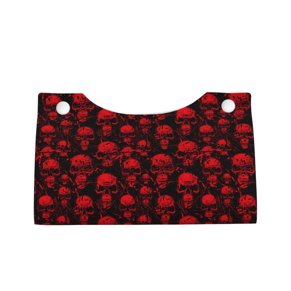 Lsque Red Skulls Printed Long Tissue Box Cover Holder, Facial Paper Organizer Dispenser,Triangle with Bottom Belt, PVC Leather Decorative Organizer
