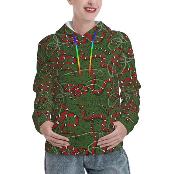 Lsque Red Snake Pattern Casual Women's Hoodie,Hooded Sweatshirt with Kangaroo Pocket,Pullover Hoodie with Eye-catching Drawstrings-Small