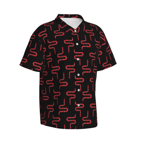 Lsque Red Snake pattern Hawaiian Shirt for Men, Unisex Summer Beach Casual Short Sleeve Button Down Shirts-Medium