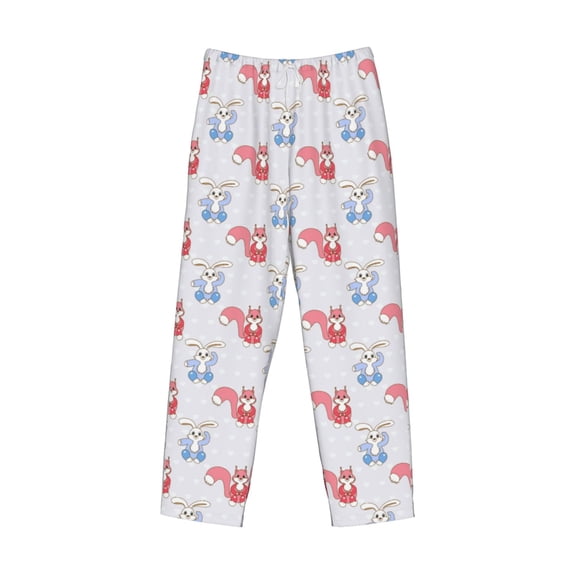 Lsque Red Squirrel And Blue Rabbit Print Men's Pajama Pants, Lounge Pant - Comfortable Home Wear,Elastic Waistband, Stylish Design-Large