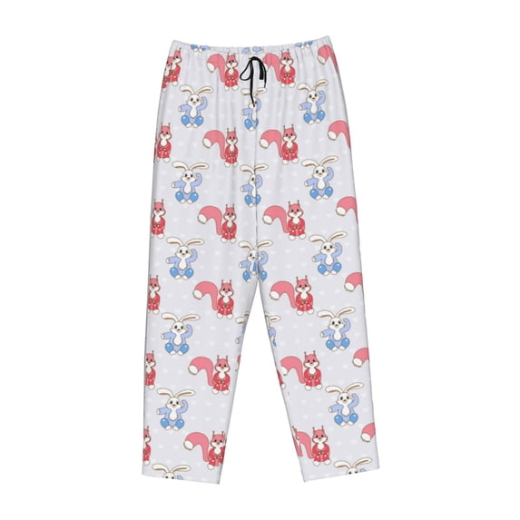 Lsque Red Squirrel And Blue Rabbit Print Women's Pajama Pants, Lounge Pant - Comfortable Home Wear,Elastic Waistband, Stylish Design-Small