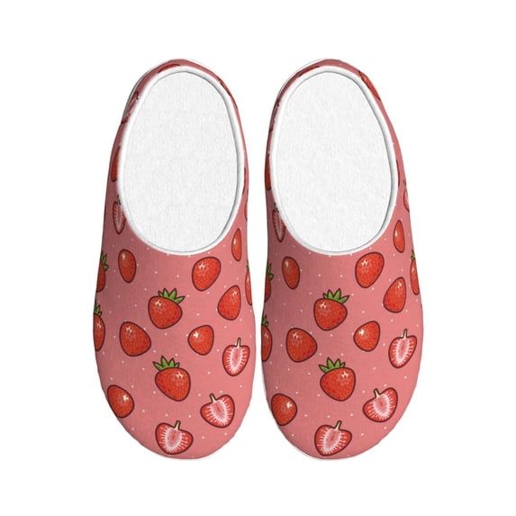 Lsque Red Strawberry Pattern Womens Comfort Cotton on Scuff With Memory Foam and Anti-skid Sole Slipper-44/45
