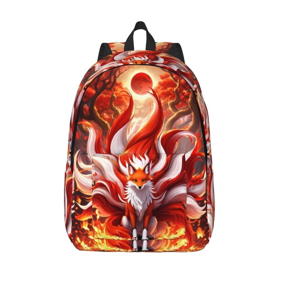 Lsque Red Sun Flame Fox Pattern Canvas Daypack, Durable Backpack, High-quality Versatile Backpack,Vintage Compact Backpack-Medium