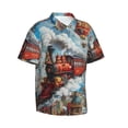 thumbnail image 1 of Lsque Red Train Hot Air Balloon pattern Hawaiian Shirt for Men, Unisex Summer Beach Casual Short Sleeve Button Down Shirts-Small, 1 of 9