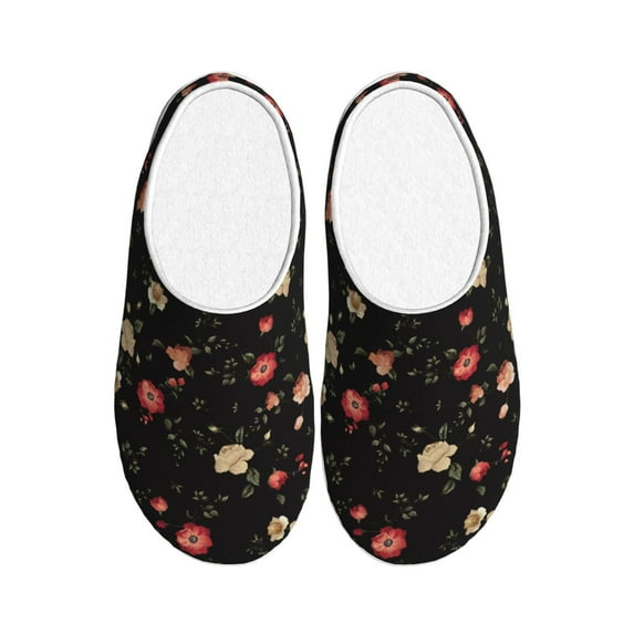 Lsque Red White Flowers Pattern Womens Comfort Cotton on Scuff With Memory Foam and Anti-skid Sole Slipper-40/41