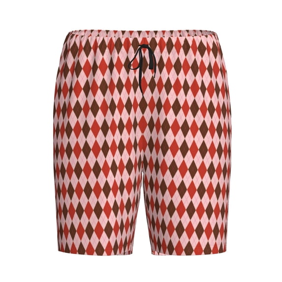 Lsque Red and Brown Squares Mens Sleep Pajama Shorts,Short Pajama Pants, Cotton Ultra-Soft Knit-X-Large