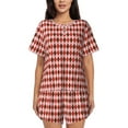 thumbnail image 1 of Lsque Red and Brown Squares Women's Short-Sleeved Pajama Set - 2 Piece Soft and Lightweight Sleepwear Set-Large, 1 of 9