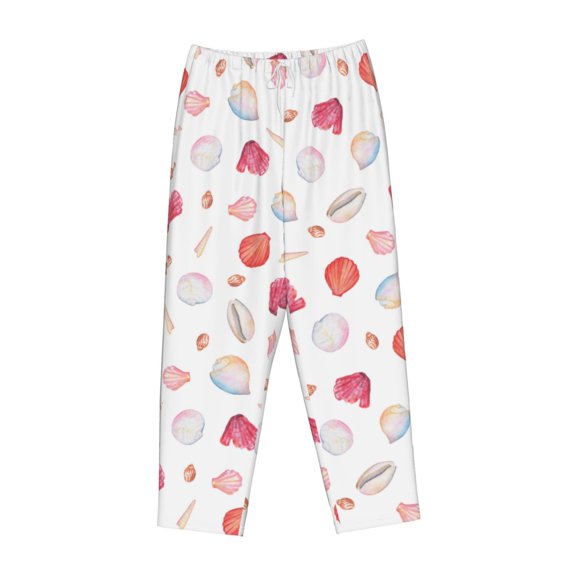 Lsque Red coral and scallop seashell Print Women's Pajama Pants, Lounge Pant - Comfortable Home Wear,Elastic Waistband, Stylish Design-Large