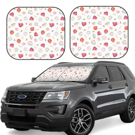 Lsque Red coral and scallop seashell 2 PCS Windshield Sun Shade | CarFoldable Window Covers | Car Accessories Reflect UV for Universal Cars SUV Truck | Medium