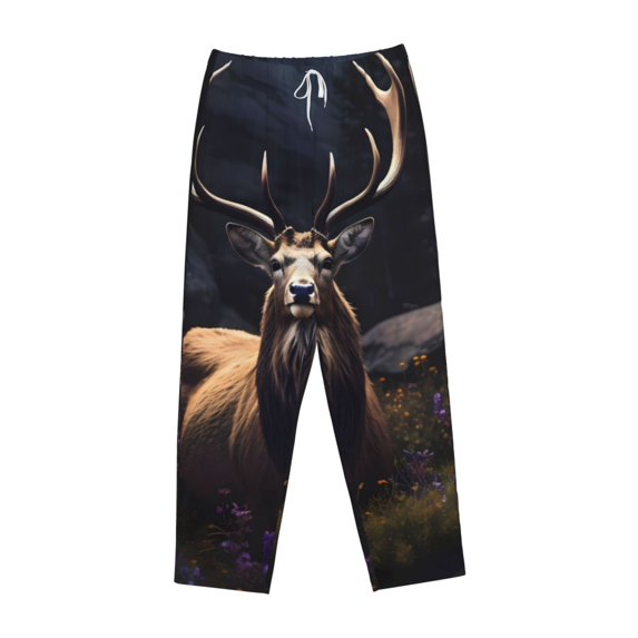 Lsque Regal Stag In Forest Print Women's Pajama Pants, Lounge Pant - Comfortable Home Wear,Elastic Waistband, Stylish Design-Large