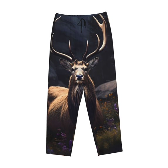 Lsque Regal Stag In Forest Print Women's Pajama Pants, Lounge Pant - Comfortable Home Wear,Elastic Waistband, Stylish Design-Large