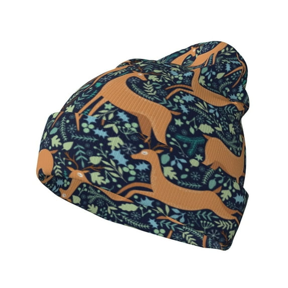 Lsque Reindeer Pattern Knitted Beanie, Unisex Winter Hat, Knit Hat Winter Beanies Thick Fisherman Beanies Cuffed Plain Skull Caps