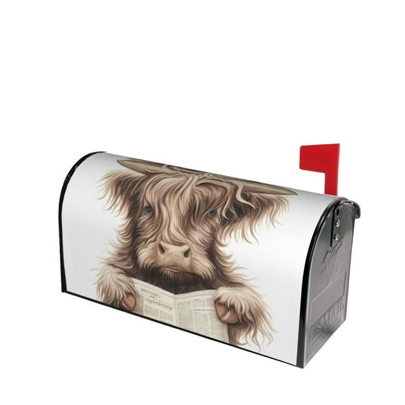Lsque Relaxed Cute Cow Reading Mailbox Cover Standard Size ,Magnetic Mailbox Covers Post Wraps Letter Box Cover -25.5x21 in