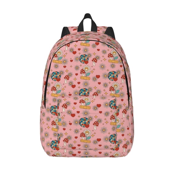 Lsque Retro 70s 60s Hippie Flower Pattern Canvas Daypack, Durable Backpack, High-quality Versatile Backpack,Vintage Compact Backpack-Small