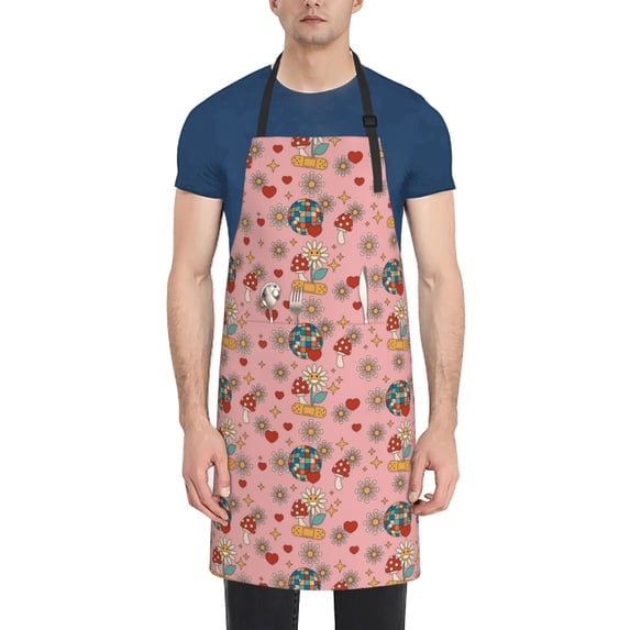 Lsque Retro 70s 60s Hippie Flower Waterproof Apron Chef Aprons for Men Heavy Duty Chemical Work Apron Extra Long Grilling Aprons with Adjustable Bib Apron
