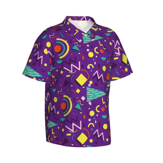 Lsque Retro 80s Style pattern Hawaiian Shirt for Men, Unisex Summer Beach Casual Short Sleeve Button Down Shirts-3X-Large