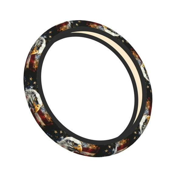 Lsque Retro American Eagle A Ultra Soft Car Steering Wheel Cover for Women, Standard 15 inch Size for Truck Van SUV Auto