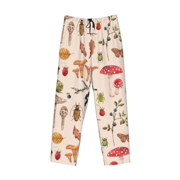 Lsque Retro Autum Mushrooms Print Men's Pajama Pants, Lounge Pant - Comfortable Home Wear,Elastic Waistband, Stylish Design-Large