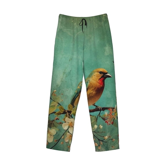 Lsque Retro Birds Print Men's Pajama Pants, Lounge Pant - Comfortable Home Wear,Elastic Waistband, Stylish Design-Large