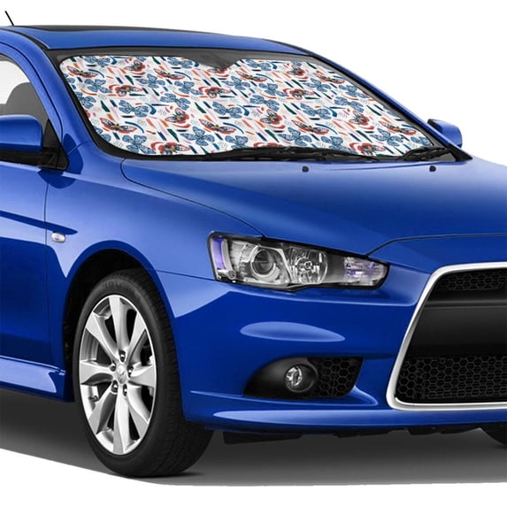 Lsque Retro Butterfly Car Windshield Sun Shade | Accordion Folding Style Auto Shade for Car Truck SUV Van | Blocks UV Rays Sun Visor Protector | Medium