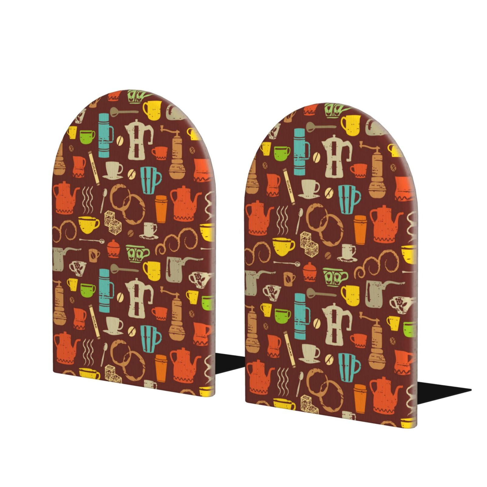 Lsque Retro Coffee Printed Wood Bookends,Non-Skid Bookend for Shelves ...