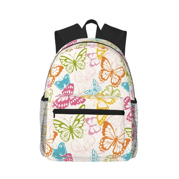 Lsque Retro Colorful Butterfly Classic Casual Backpack - Large Capacity Water-Resistant Backpack for School, Work, Travel, and Outdoor Activities