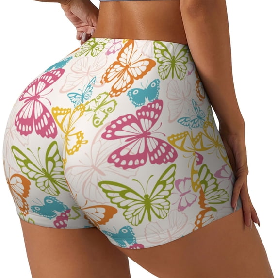 Lsque Retro Colorful Butterfly Pattern High Waisted Biker Shorts for Women-Tummy Control Fitness Athletic Workout Running Yoga Gym Shorts,Moisture-Wicking-Small