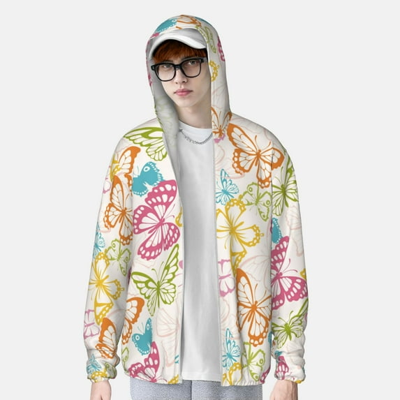 Lsque Retro Colorful Butterfly UPF 50+ Lightweight Sun Protection Men's Women's Long Sleeve Shirt, Hoodie Performance -