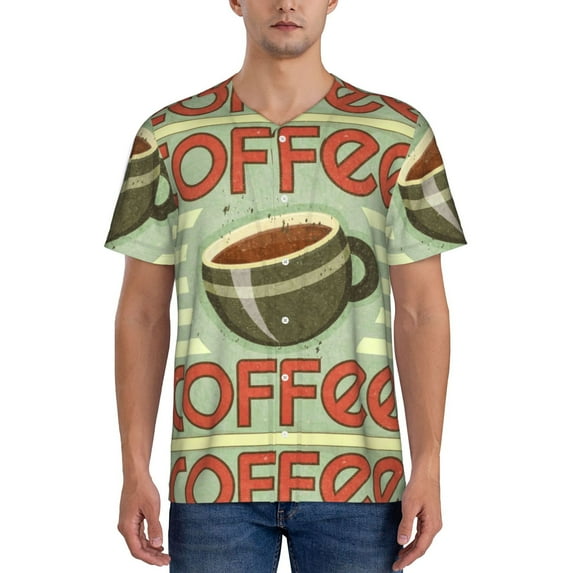 Lsque Retro Cover For Coffee Pattern Mens Polo Golf Shirts Funny Graphics Shorts Sleeve Button Shirts Baseball T-shirt-4X-Large