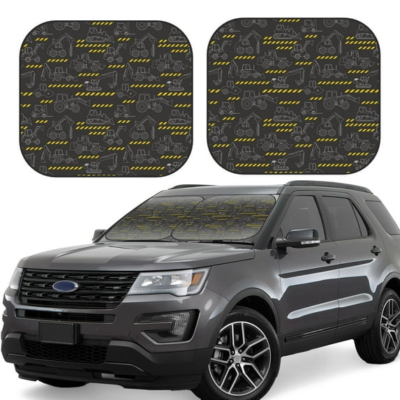 Lsque Retro Excavator 2 PCS Windshield Sun Shade | CarFoldable Window Covers | Car Accessories Reflect UV for Universal Cars SUV Truck | Large