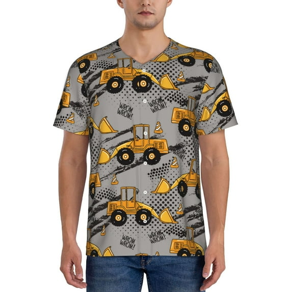 Lsque Retro Excavator Pattern Mens Polo Golf Shirts Funny Graphics Shorts Sleeve Button Shirts Baseball T-shirt-Small