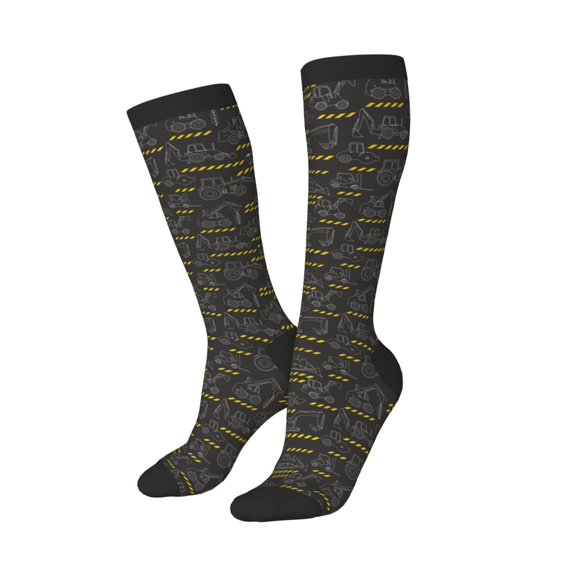 Lsque Retro Excavator Printed Crew Socks Men's Women's LightWeight Thin Casual Calf Socks ,Knee High Socks,Cotton Socks
