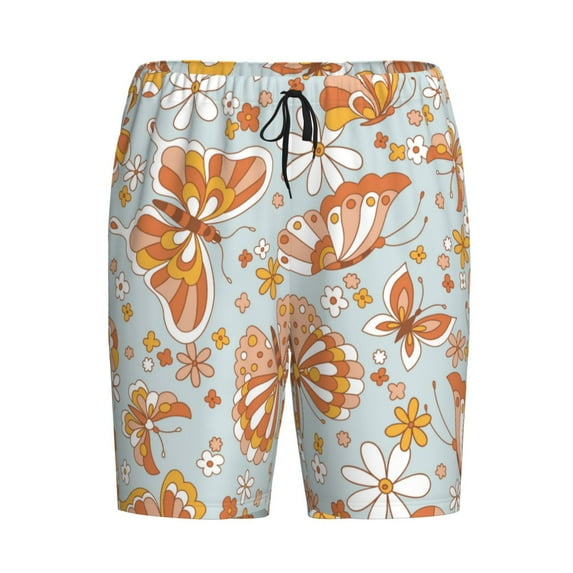 Lsque Retro Floral Butterfly Mens Sleep Pajama Shorts,Short Pajama Pants, Cotton Ultra-Soft Knit-XX-Large