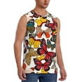 thumbnail image 1 of Lsque Retro Floral Butterfly Print Men's Cotton Blend Sleeveless Muscle Shirts (S-3XL)- Moisture Wicking, Odor Protection, UPF 30+,3X-Large, 1 of 8