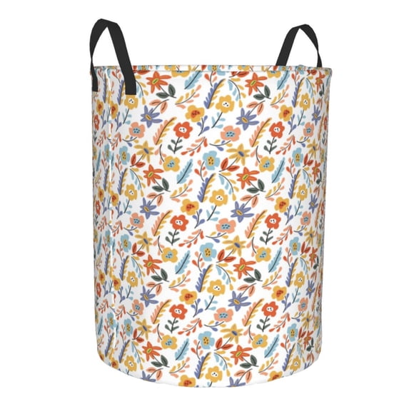 Lsque Retro Floral pattern Laundry Hamper Basket, Tall Woven Rope Hamper Basket for Clothes, Lightweight Storage Basket, Collapsible Waterproof-Small